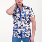 Short Sleeve Button Up Shirt // Blue + White Tropical (3XL)