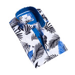 Short Sleeve Button Up Shirt // Blue + White Tropical (L)