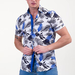 Short Sleeve Button Up Shirt // Blue + White Tropical (4XL)