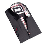 Short Sleeve Button Up Shirt // Jet Black + Red (S)