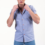 Short Sleeve Button Up Shirt // Light Blue + Orange (5XL)