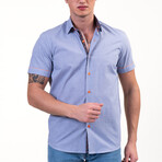 Short Sleeve Button Up Shirt // Light Blue + Orange (XL)