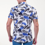 Short Sleeve Button Up Shirt // Blue + White Tropical (L)