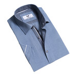 Short Sleeve Button Up Shirt // Blue + White Dots (S)