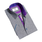 Short Sleeve Button Up Shirt // Gray + Purple (S)