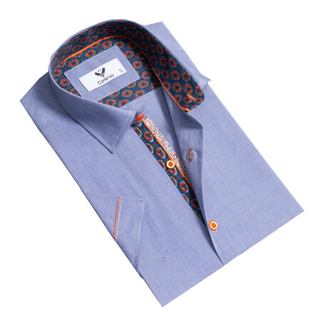 Short Sleeve Button Up Shirt // Light Blue + Orange (S)