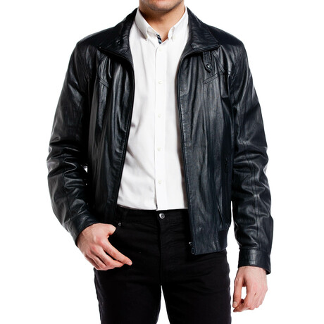 Antonia Leather Jacket // Dark Blue (XS)