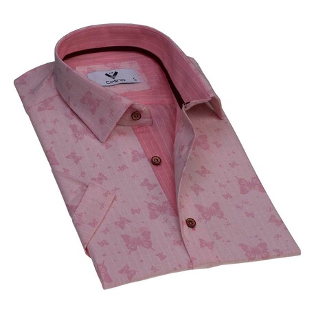 Short Sleeve Button Up Shirt // Pink (S)