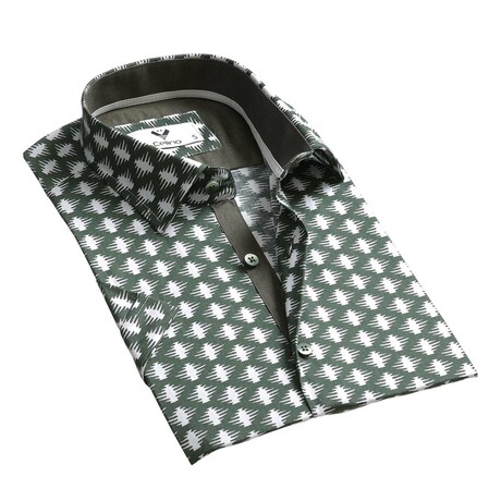Short Sleeve Button Up Shirt // Green + White (S)