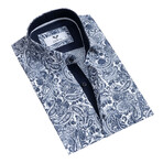 Andy Short Sleeve Button Up Shirt // White + Navy Blue Paisley (XL)