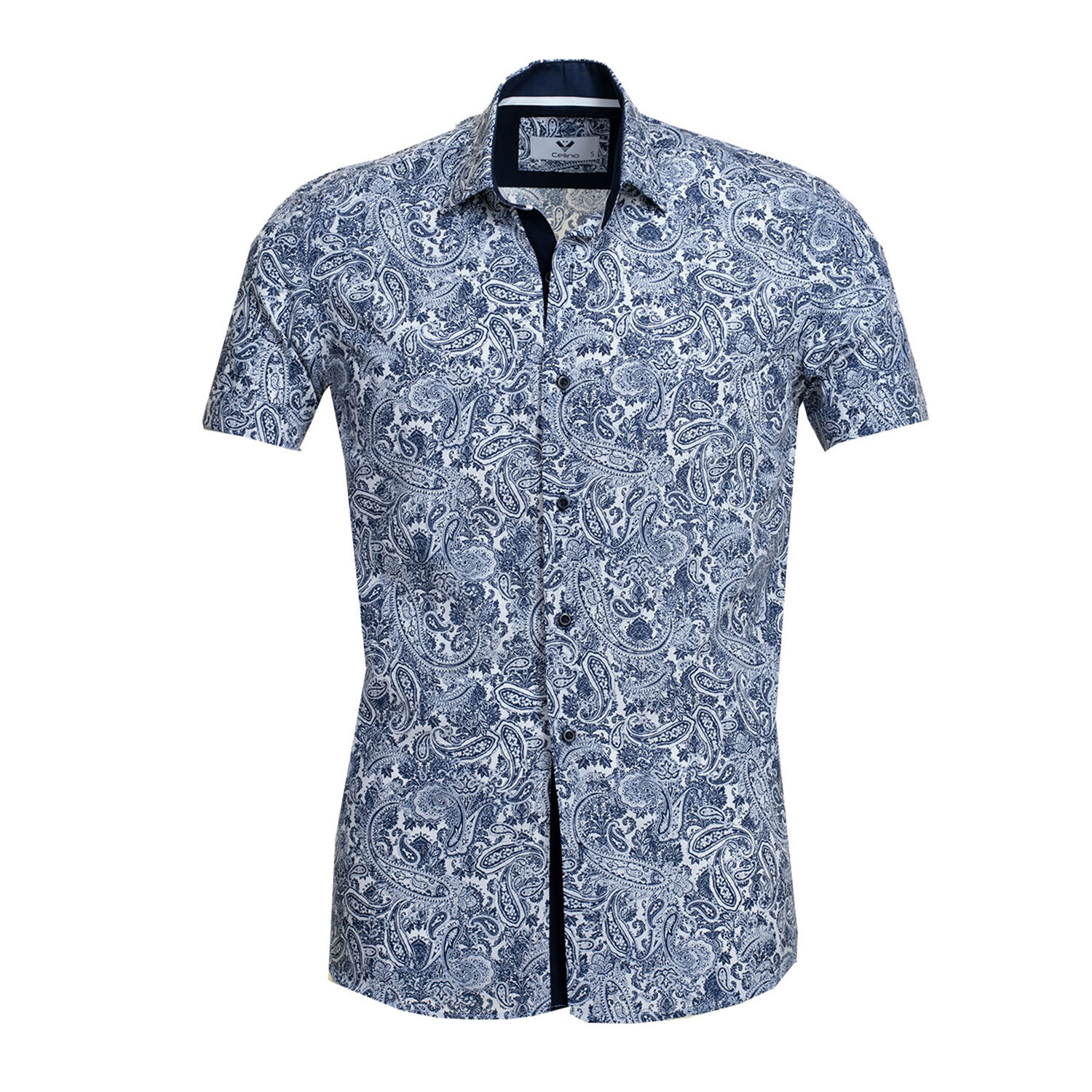 Andy Short Sleeve Button Up Shirt // White + Navy Blue Paisley (3XL ...