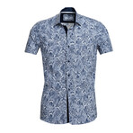 Andy Short Sleeve Button Up Shirt // White + Navy Blue Paisley (S)