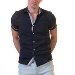 Carlos Short Sleeve Button Up Shirt // Solid Midnight Blue + Orange + Tan Pattern (XL)