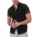 Short Sleeve Button Up Shirt // Solid Black + Floral (M)