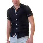 Carlos Short Sleeve Button Up Shirt // Solid Midnight Blue + Orange + Tan Pattern (XL)
