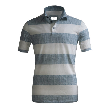 Winifred Polo Shirt // White + Faded Blue Striped (S)