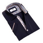 Carlos Short Sleeve Button Up Shirt // Solid Midnight Blue + Orange + Tan Pattern (L)
