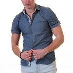 Short Sleeve Button Up Shirt // Denim Blue + Floral (L)