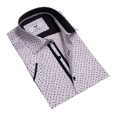 Short Sleeve Button Up Shirt // White + Navy Blue Stars (S)
