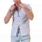 Short Sleeve Button Up Shirt // White + Navy Blue Stars (M)
