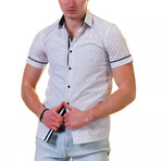 Short Sleeve Button Up Shirt // White + Navy Blue Stars (L)