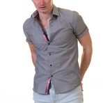 Short Sleeve Button Up Shirt // Light Gray + Pink Paisley (2XL)