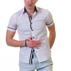 Short Sleeve Button Up Shirt // White + Navy Blue Stars (XL)