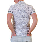 Short Sleeve Button Up Shirt // White + Blue Floral (4XL)