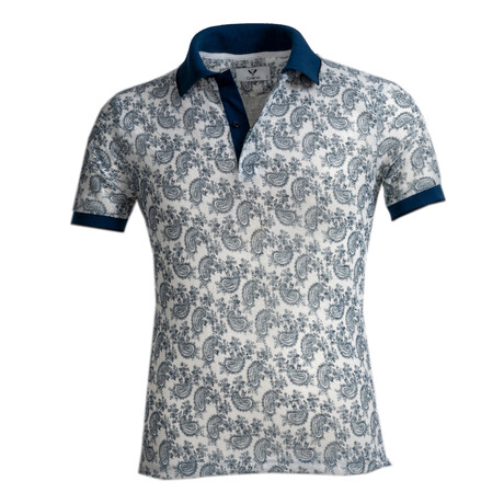 Osmond Polo Shirt // White + Blue Paisley (S)