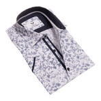 Short Sleeve Button Up Shirt // White + Blue Floral (M)