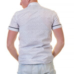Short Sleeve Button Up Shirt // White + Navy Blue Stars (L)