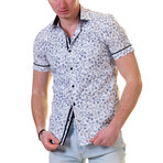 Short Sleeve Button Up Shirt // White + Blue Floral (L)