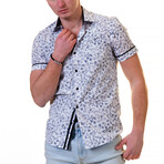 Short Sleeve Button Up Shirt // White + Blue Floral (XL)