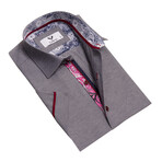 Short Sleeve Button Up Shirt // Light Gray + Pink Paisley (4XL)