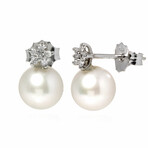 Mademoiselle 18K White Gold Diamond + Pearl Earrings // Store Display