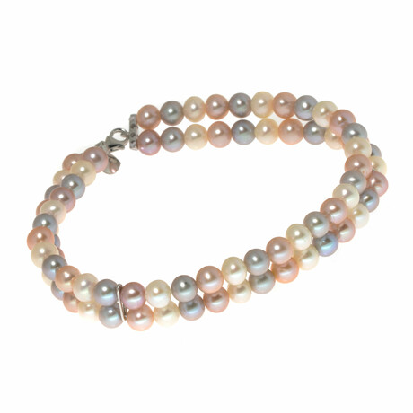 Paradise 18K White Gold Pearl Two Row Bracelet // 7" // Store Display