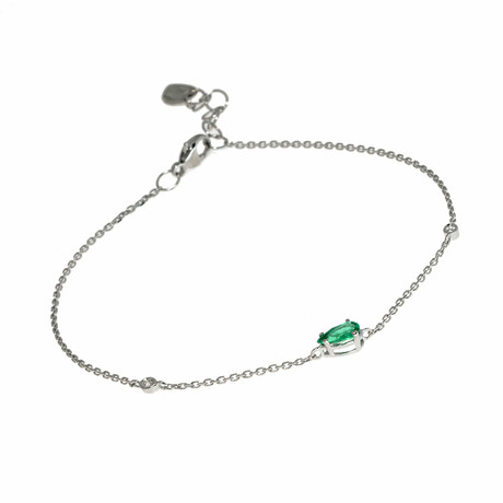 Bliss By Myself 18K White Gold Diamond + Emerald Bracelet // 6.5"-7.5" // Store Display
