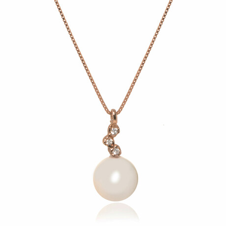 Paradise 18K Rose Gold Diamond + White Pearl Necklace // 17" // Store Display