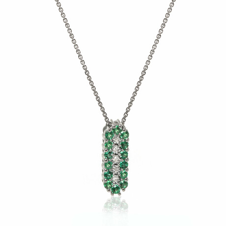 Rugiada Colors 18K White Gold Diamond + Emerald Necklace // 15"-16" // Store Display