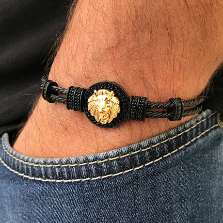 Lion Figure Bracelet // Black + Gold