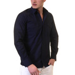 Reversible Cuff Long-Sleeve Button-Down Shirt // Solid Navy Blue (M)