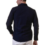 Reversible Cuff Long-Sleeve Button-Down Shirt // Solid Navy Blue (S)