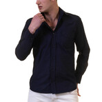 Reversible Cuff Long-Sleeve Button-Down Shirt // Solid Navy Blue (L)