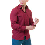 Reversible Cuff Long-Sleeve Button-Down Shirt // Solid Burgundy (S)