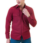 Reversible Cuff Long-Sleeve Button-Down Shirt // Solid Burgundy (M)