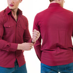 Reversible Cuff Long-Sleeve Button-Down Shirt // Solid Burgundy (M)