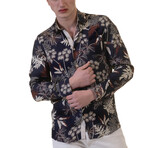 Nature Reversible Cuff Long-Sleeve Button-Down Shirt // Navy Blue (M)