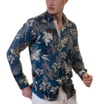 Nature Reversible Cuff Long-Sleeve Button-Down Shirt // Medium Blue (4XL)