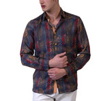 Stripes Reversible Cuff Button-Down Shirt // Navy Blue + Multicolor (4XL)