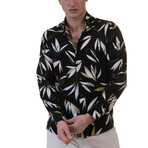 Leaves Reversible Cuff Long-Sleeve Button-Down Shirt // Black + Multicolor (M)